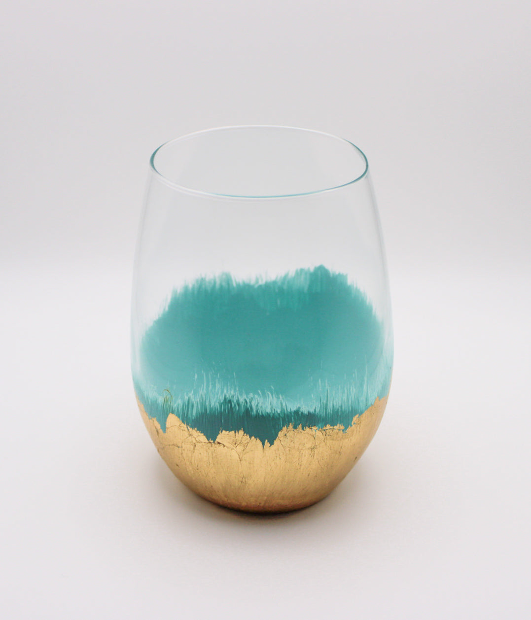 Abstract Color Base Metallic Finish Stemless Wine Glass