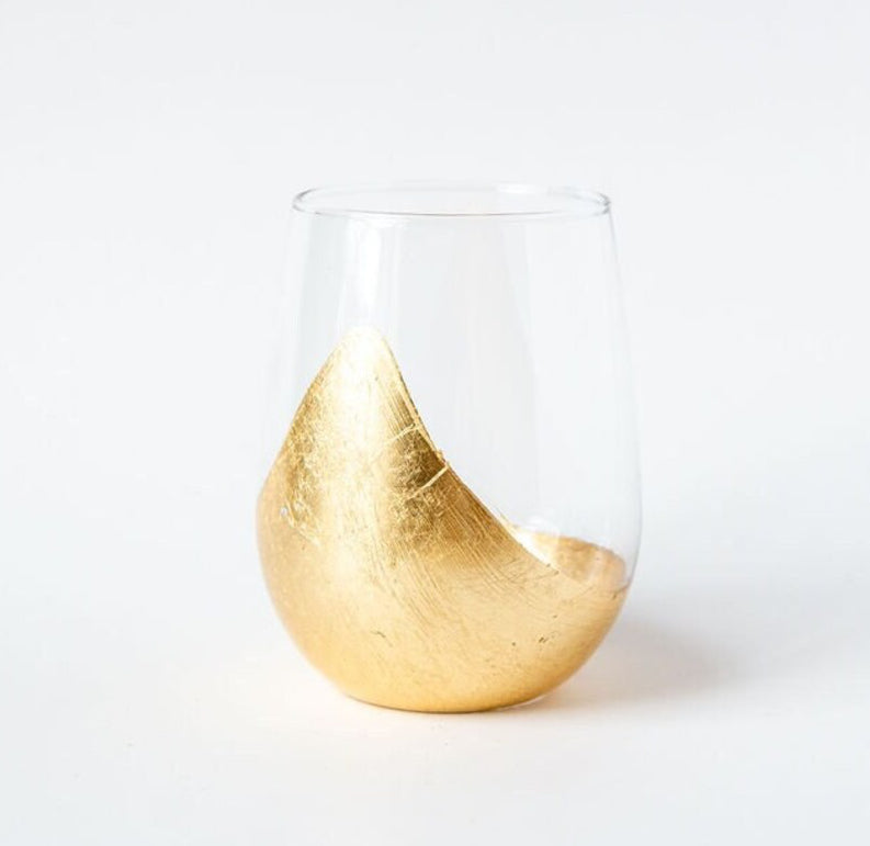 Gilded Origami Abstract Handmade Stemless Wine Glass