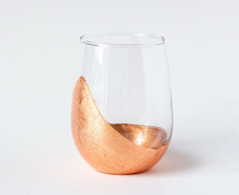 Gilded Origami Abstract Handmade Stemless Wine Glass
