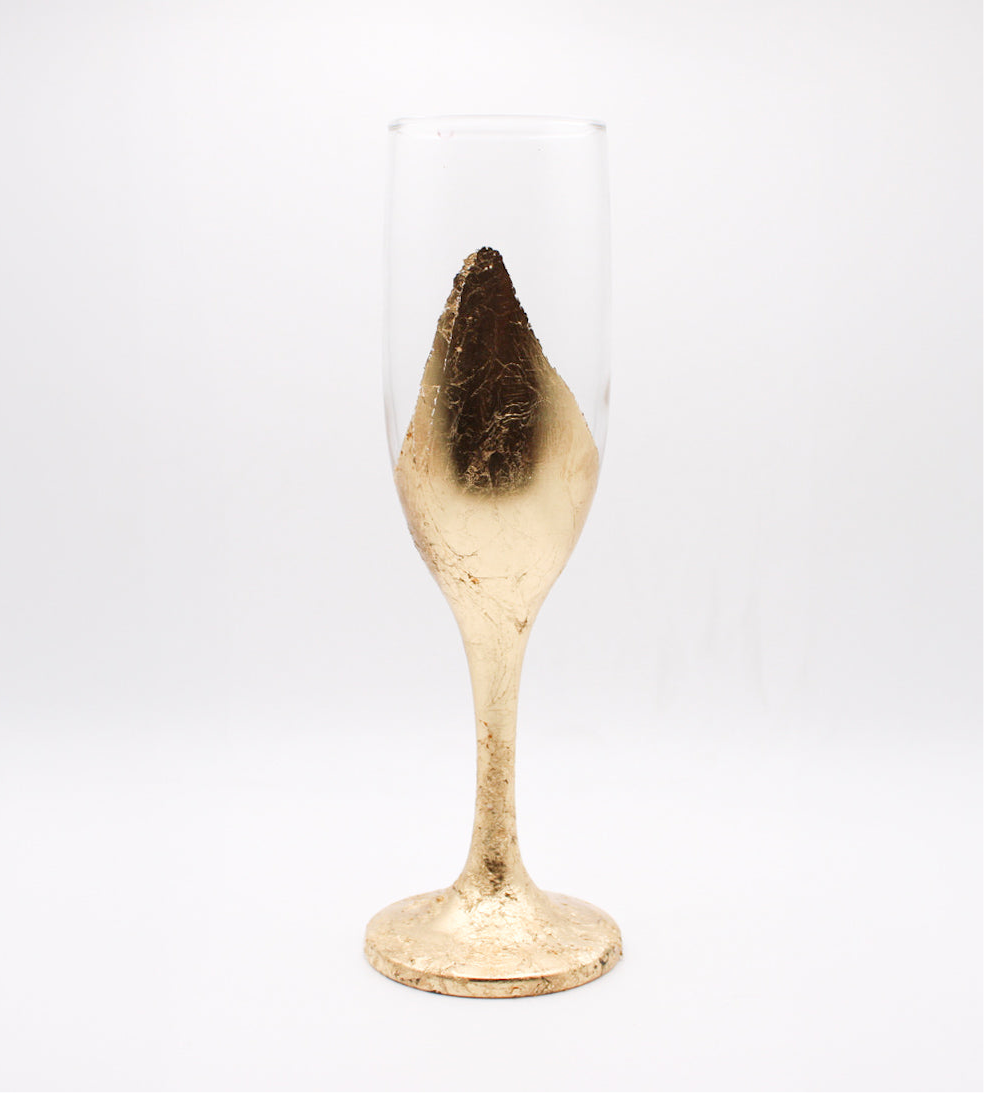 Gilded Origami Abstract Handmade Stemmed Champagne Glass