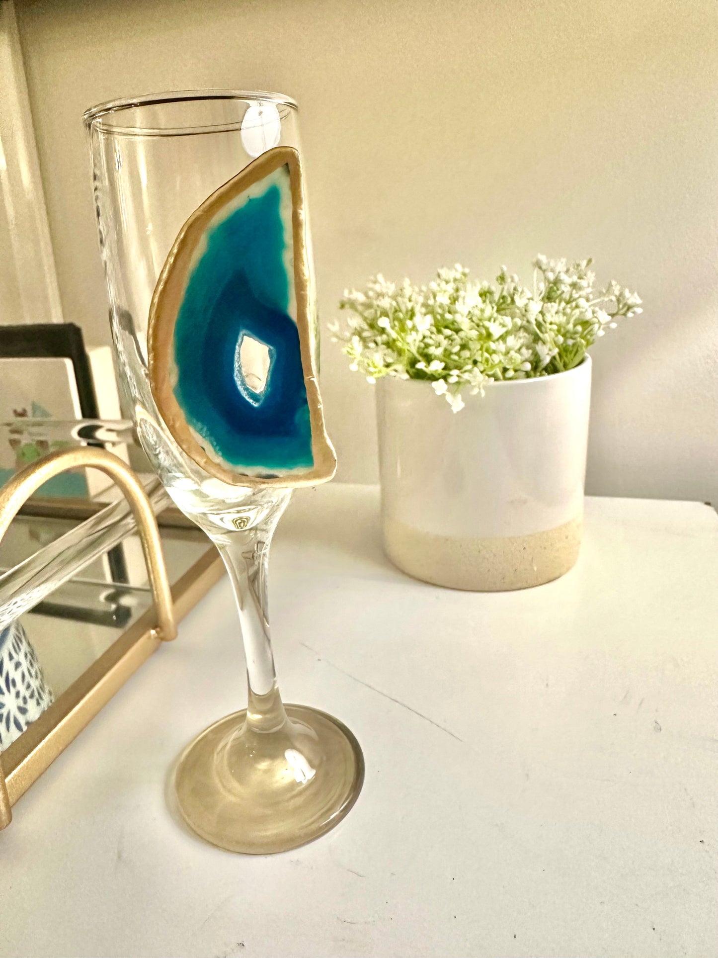 Agate Handmade Stemmed Champagne Glass