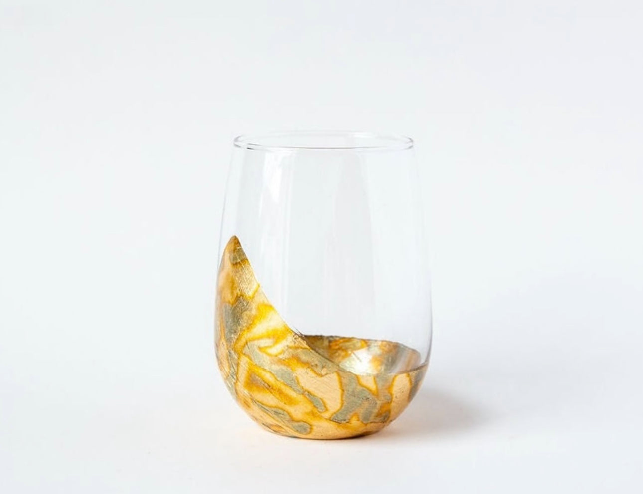 Gilded Origami Abstract Handmade Stemless Wine Glass