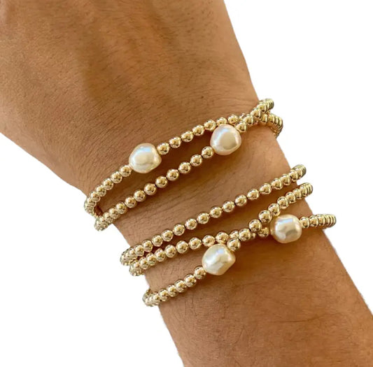 14k Gold Filled Beaded Freshwater Pearl Stretch Bracelet