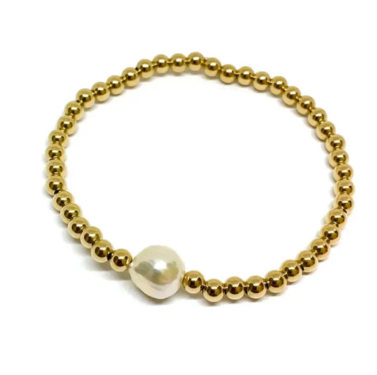 14k Gold Filled Beaded Freshwater Pearl Stretch Bracelet