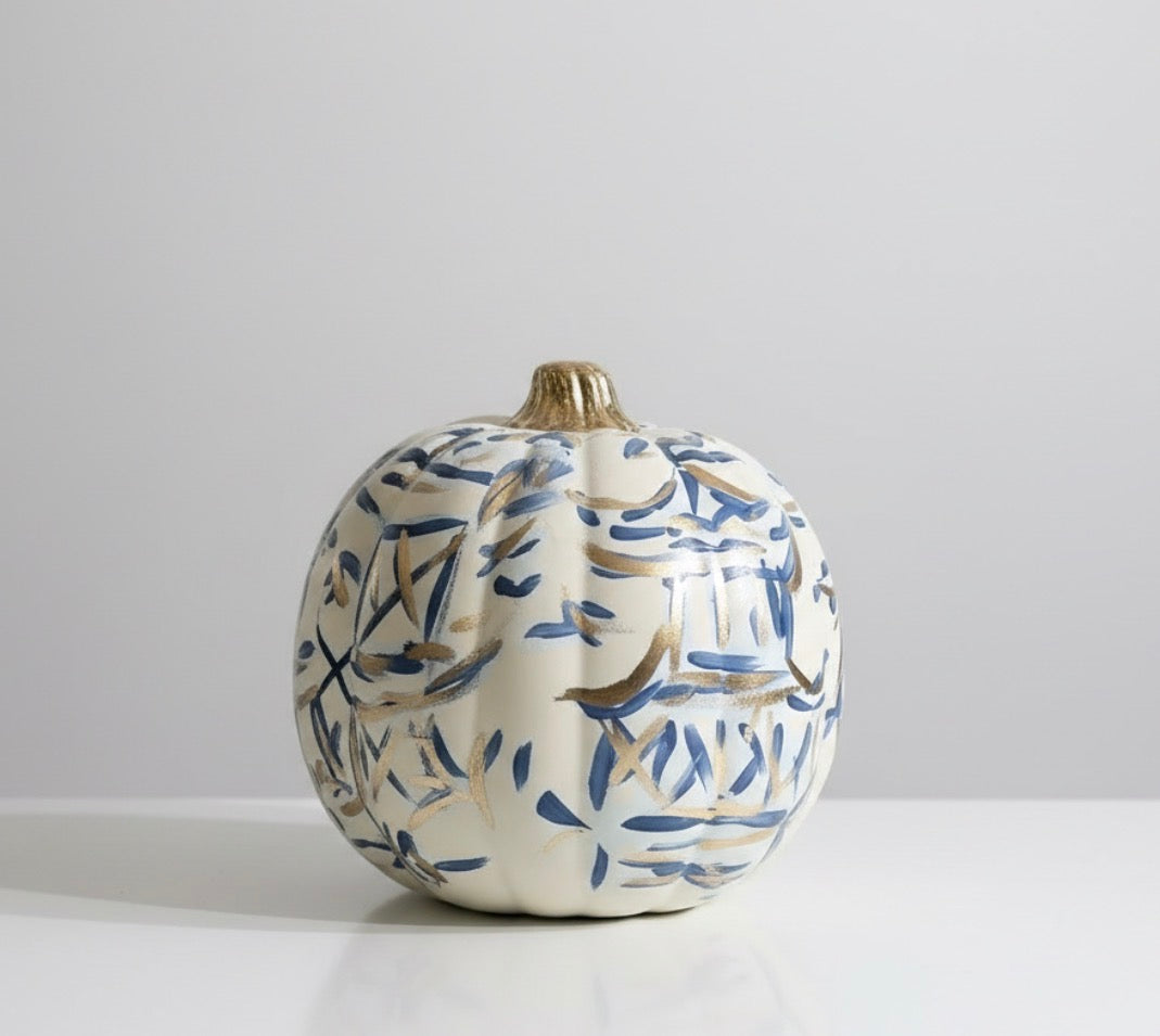 Blue Chinoiserie Abstract Hand painted Pumpkins