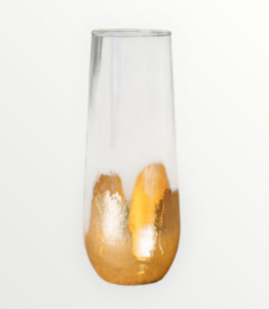 Gilded Striped Abstract Stemless Champagne Flute