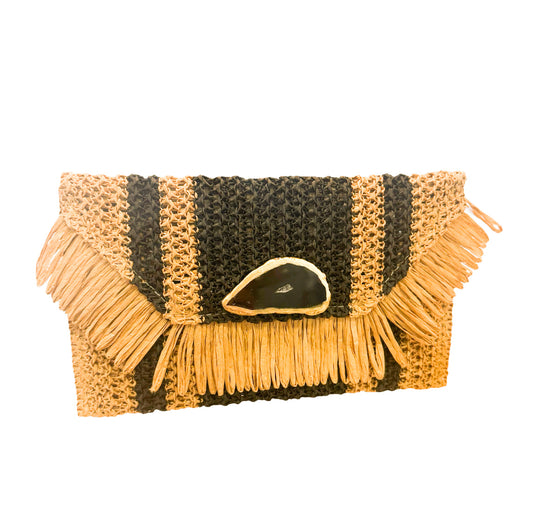 Agate Snap Striped Straw Purse
