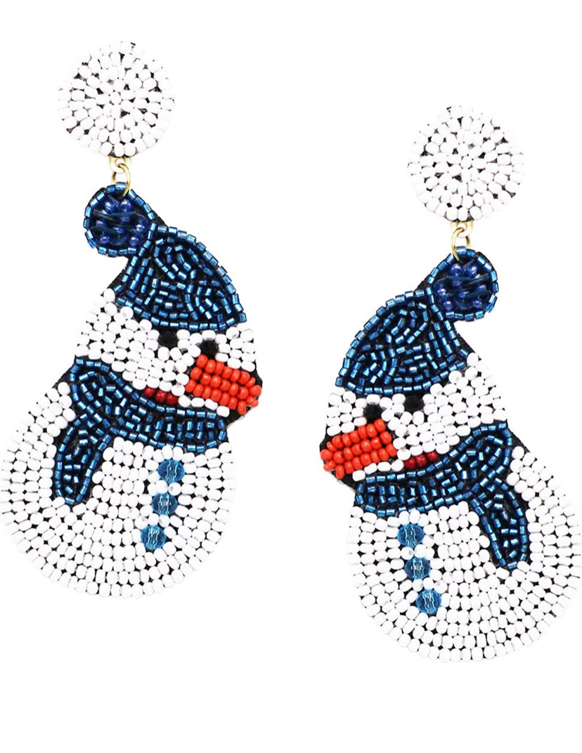 Holiday Christmas Beaded Snowman Earrings