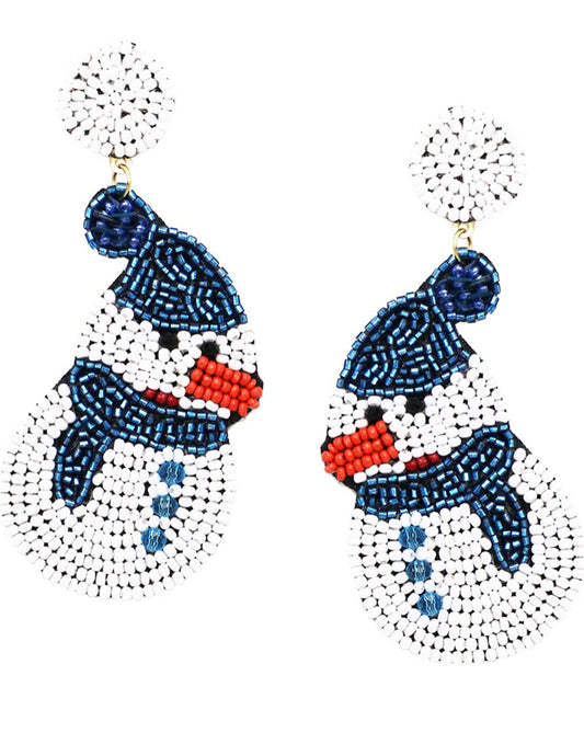 Holiday Christmas Beaded Snowman Earrings